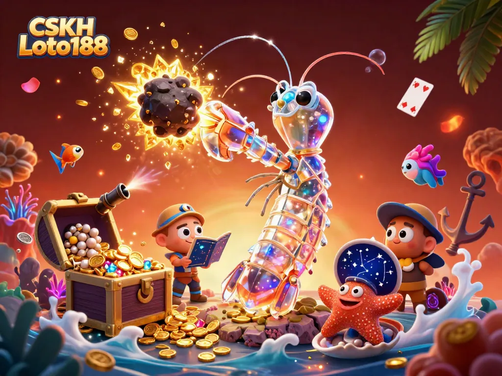Experience the thrill of CSKH Loto188 with a galactic samurai mantis shrimp in an explosive treasure scene!