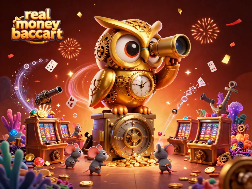 Experience the thrill of real money baccarat with a whimsical, colorful casino scene