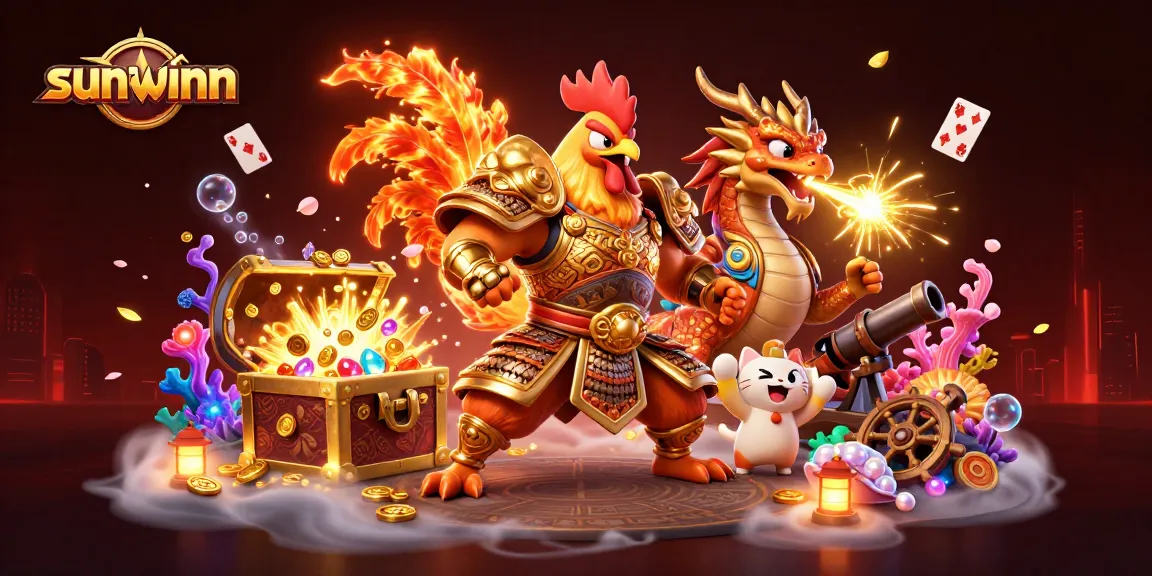 Join sunwinn's thrilling action with a rooster warrior and dragon hatchling amidst gold and gaming excitement.