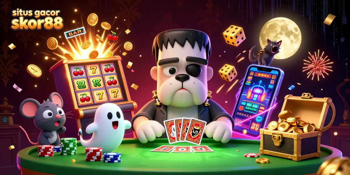Experience thrilling gaming at situs gacor skor88 with vibrant casino-themed 3D illustration.