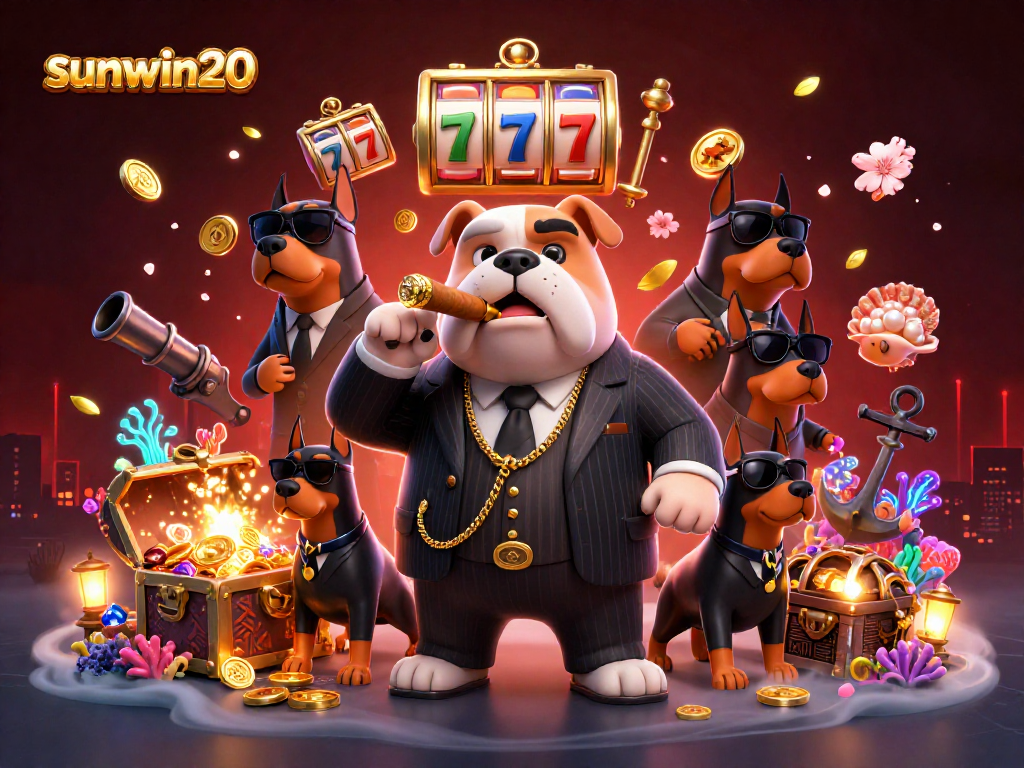 Spin the lucky reels with sunwin20 in this vibrant 3D illustration showcasing high-stakes casino fun.