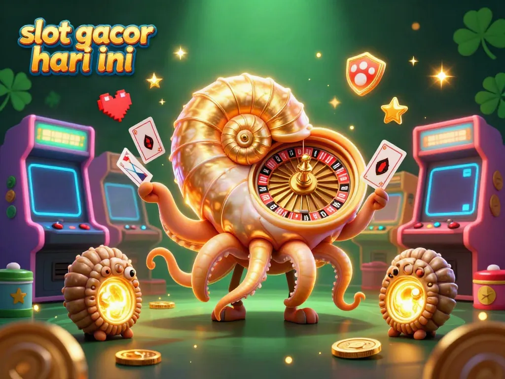 Engage with exciting slot gacor hari ini in this vibrant casino illustration featuring a giant nautilus and glowing ammonites.