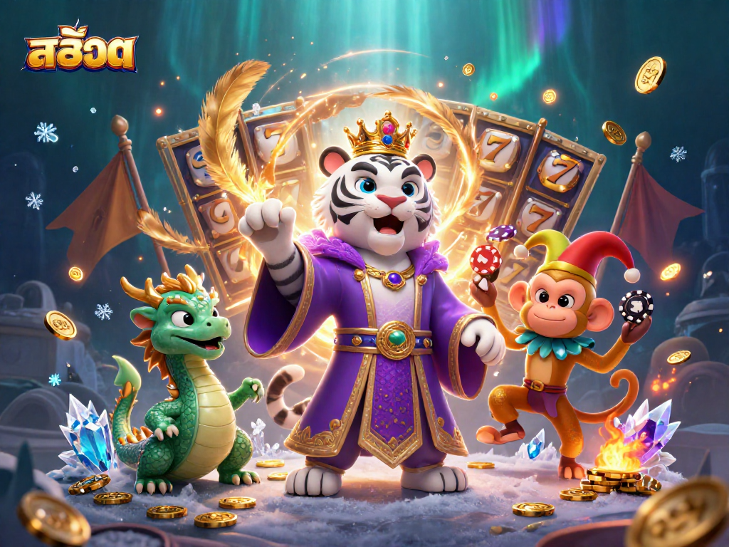 Experience the thrill of สล็อต with a lively illustration of a cartoon tiger in the casino!