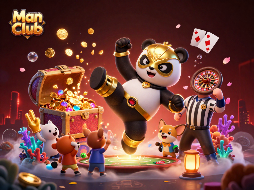 Man Club engages bettors with vibrant 3D illustration showcasing a panda wrestler in action.