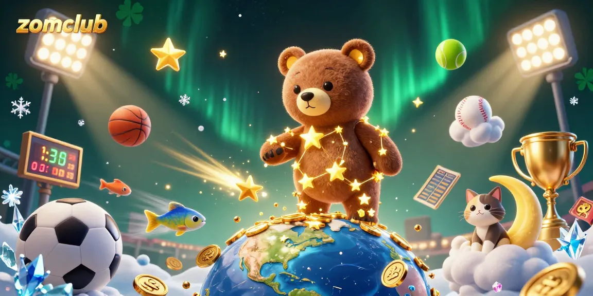 Zomclub players enjoying thrilling online games while scooping coins with a constellation bear and shooting star fish.