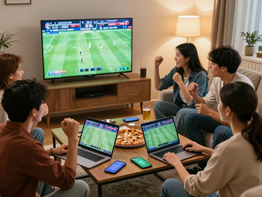 Vuasanco users betting on live football matches together, creating a lively and engaging atmosphere.