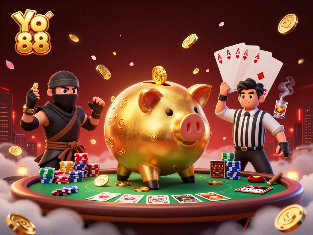 Experience the thrill of Yo 88 with a sumo wrestler, wallet ninja, and samurai referee in vibrant action.