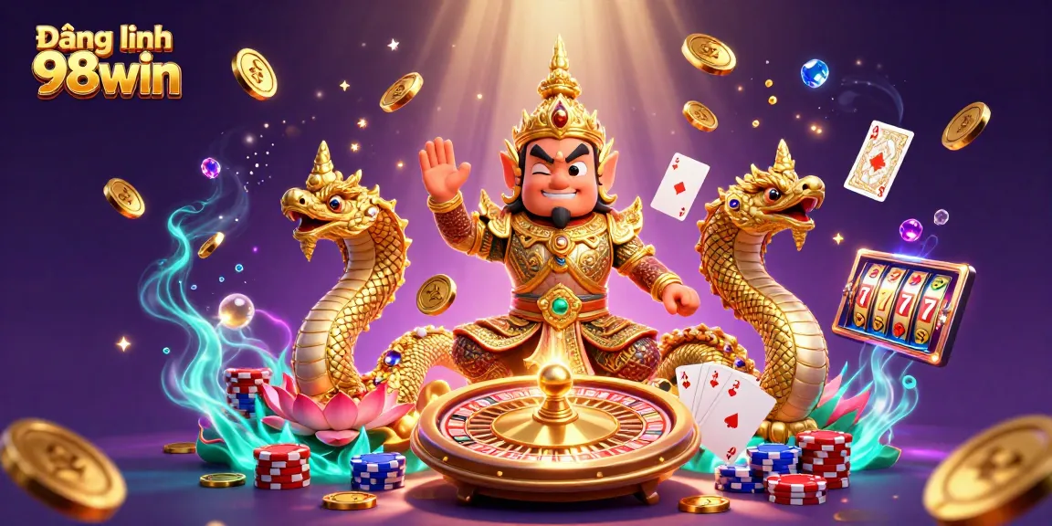 Engage with Đăng nhập 98win, showcasing vibrant casino elements and fantasy characters in an enchanting scene.