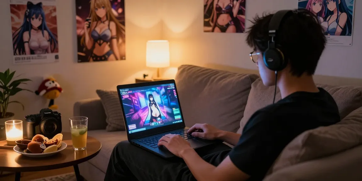 Engaging scene showcasing a player enjoying free hentai games in a cozy room filled with playful decor.