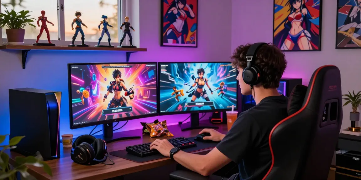 Player immersed in real hentai games with engaging setup and vibrant decor.
