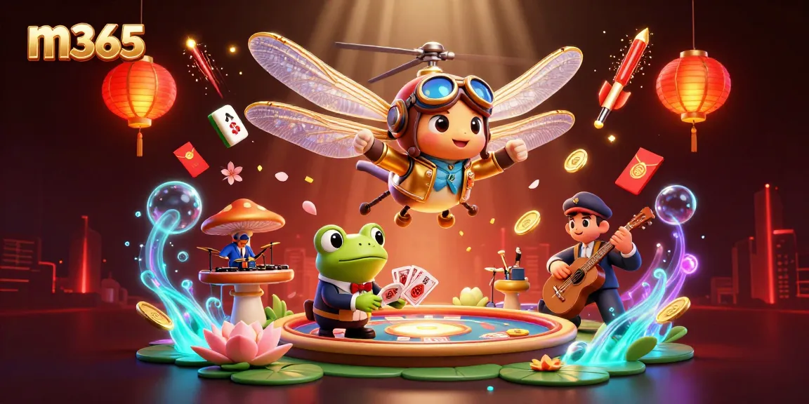 Experience thrilling gameplay with m365 as a dragonfly pilot interacts with cards and vibrant jazz musicians.