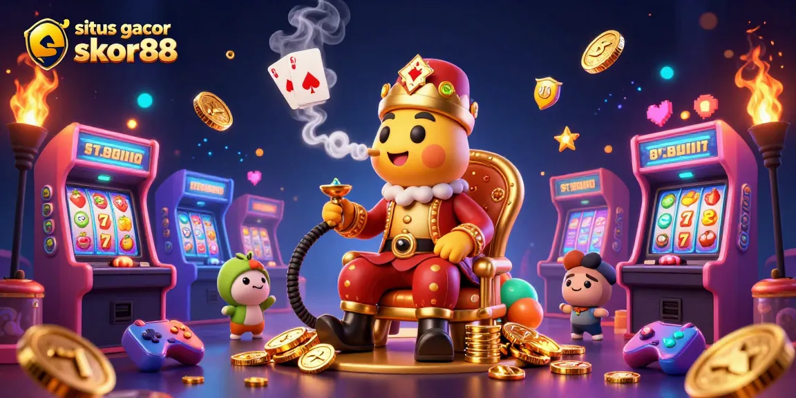 Win big at situs gacor skor88 with an exciting atmosphere of vibrant slot machines and game icons.