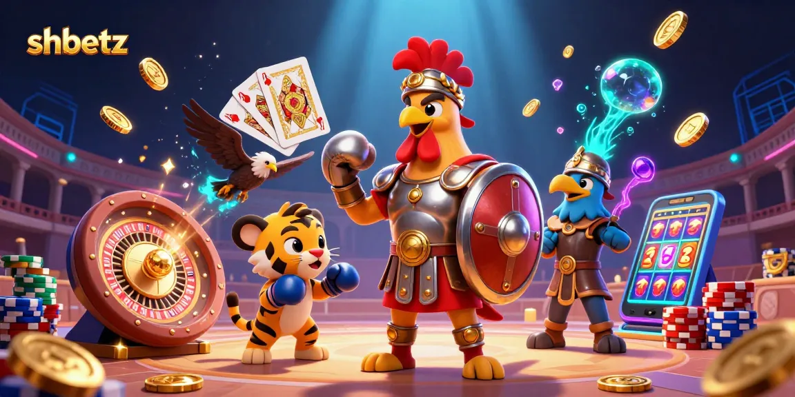Experience thrilling gameplay with shbetz in a vibrant 3D casino arena showcasing an epic rooster gladiator.