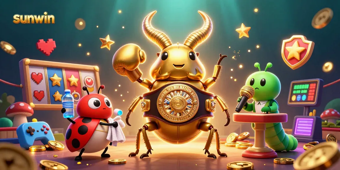 Experience exciting games on sunwin with vibrant slot reels and colorful characters in an immersive casino scene.