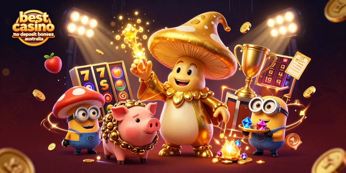 Spin and win with the best casino no deposit bonuses Australia showcasing vibrant 3D whimsical characters.