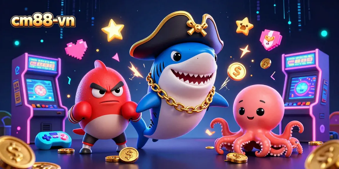 Experience thrilling games at cm88-vn with vibrant 3D characters and colorful casino elements.