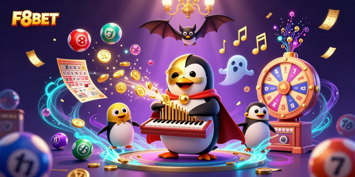 Experience F8BET's thrilling games with a captivating phantom penguin, golden coins, and dynamic lottery elements.